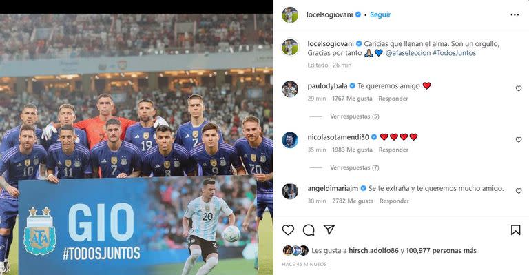 El sentido posteo de Giovani Lo Celso en su cuenta de Instagram