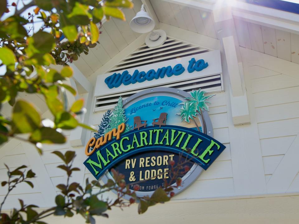 a welcome sign at the Camp Margaritaville in Pigeon Forge, Tennessee