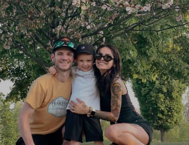 PHOTO: Cap: Korrin JB (right) and her partner Josh Baker-Joyner (left) snuggle up to her son Coleman on a walk in their neighborhood. (Korrin JB)