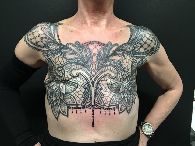 Great-gran who lost breast to cancer gets incredible tattoo of lace bra to  cover her 'hated' scars - Mirror Online
