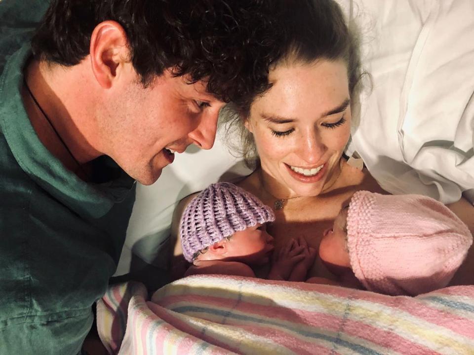  Locky from The Wiggles and Dana Stephensen in hospital with their baby girls