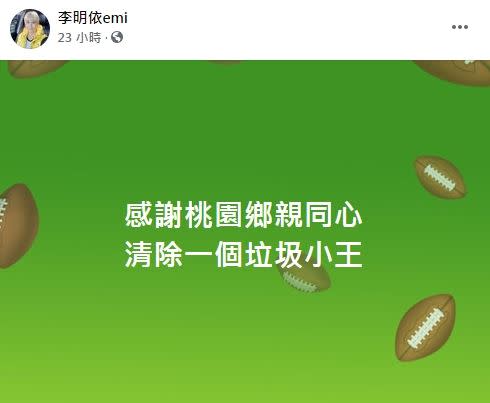 王浩宇罷免案通過，李明依臉書說「感謝桃園鄉親同心，清除一個垃圾小王」。（圖／資料照、翻攝自李明依臉書）