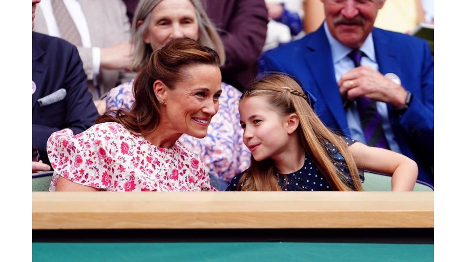 Pippa Middleton and Princess Charlotte in the royal box on day fourteen of the 2024 Wimbledon 