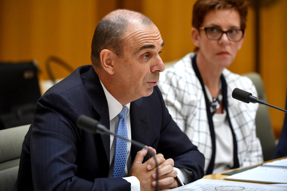 Australian Prudential Regulation Authority chairman Wayne Byres appears before the Standing Committee on Economics at Parliament House in Canberra, Wednesday, March 28, 2018. <em>(AAP Image/Mick Tsikas)</em>