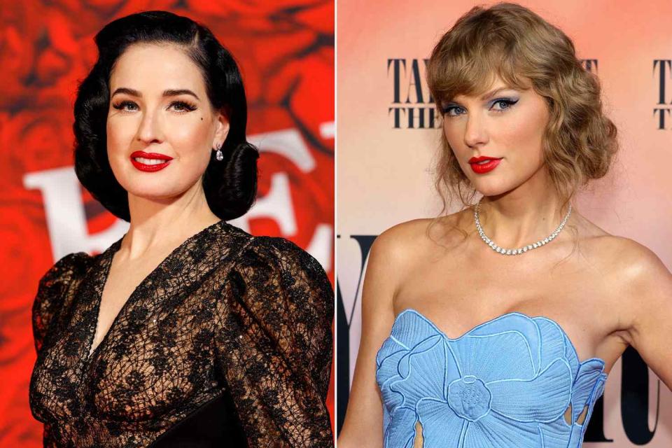 <p>getty (2)</p> Dita Von Teese; Taylor Swift