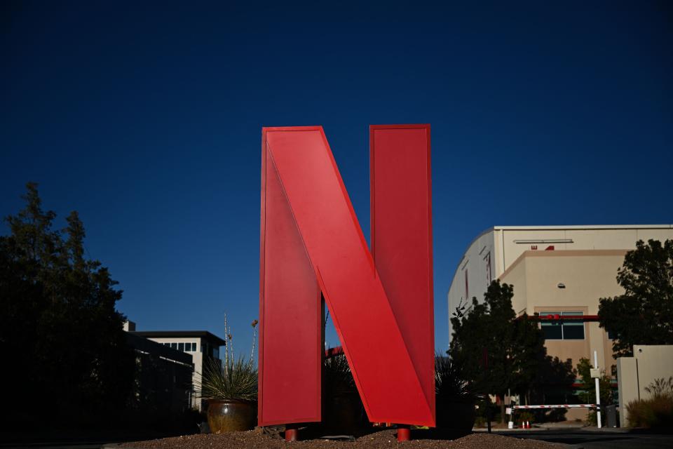 The Netflix logo is displayed at the entrance to Netflix Albuquerque Studios film and television production studio lot in Albuquerque, New Mexico on October 13, 2023.