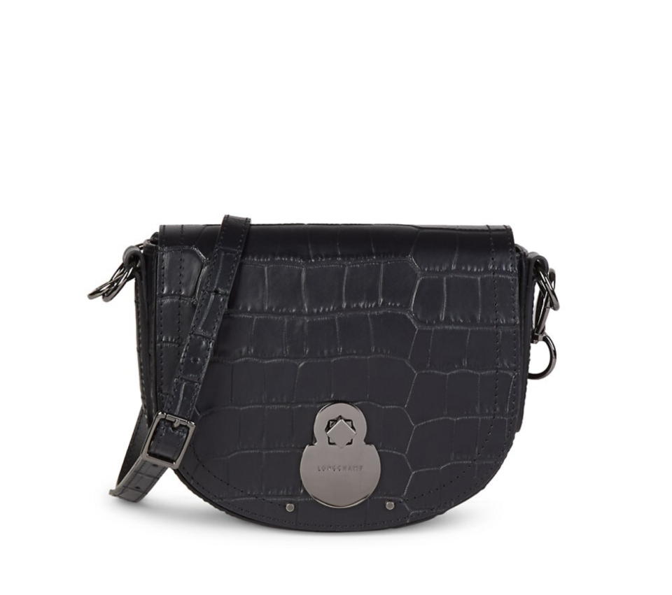 7) Croc-Embossed Leather Saddle Bag