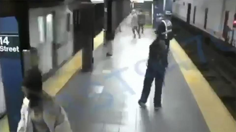 A man was arrested in New York City after he pushed a woman onto the subway tracks before an incoming train came into the station. The woman fell between the train tracks and narrowly survived the incident with no major injuries. (NBC News)