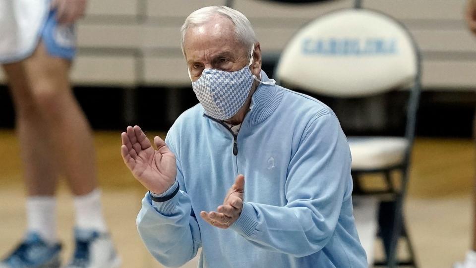 Mandatory Credit: Photo by Gerry Broome/AP/Shutterstock (11677297k)North Carolina head coach Roy Williams reacts during the second half of an NCAA college basketball game against Notre Dame in Chapel Hill, N.