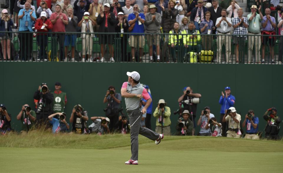 Rory McIlroy celebrates British Open win