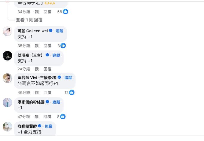 陶晶瑩等人連署，留言釣出許多圈內藝人力挺。（圖／翻攝自臉書）