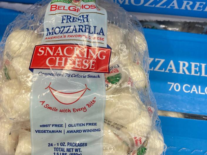 Clear bag of mozzarella snack packs at Costco