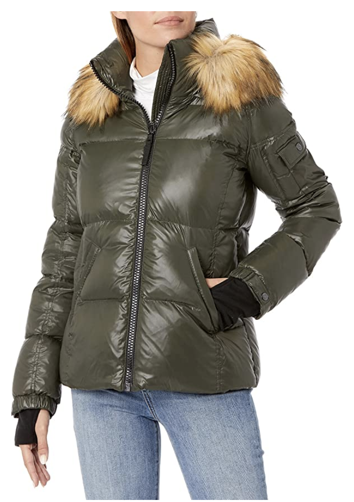 14) Kylie Down Puffer Jacket with Faux Fur Trimmed Hood