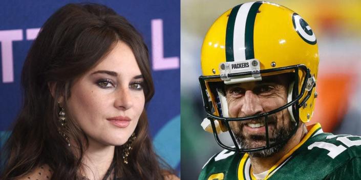 shailene woodley (left) and aaron rodgers (right) composite
