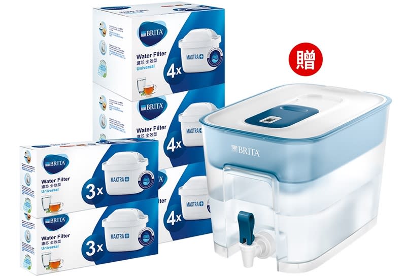 ▲BRITA MAXTRA PLUS 全效型濾芯18入、贈Flow濾水箱（含1芯）共19芯，原價$4,127，即日起至11/30活動價$3,211。（圖片來源：Yahoo購物中心）