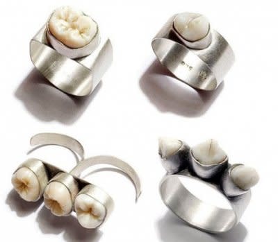 Sterling silver teeth rings by Polly van der Glas