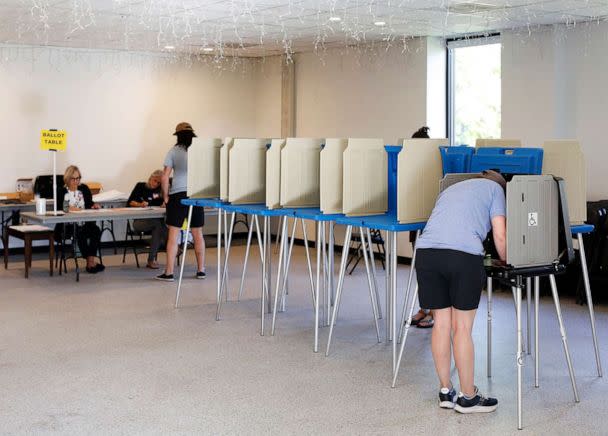 PHOTO: People vote at Our Savior Lutheran Church on primary election day, May 17, 2022, in Raleigh, N.C. (Eamon Queeney/The Washington Post via Getty Images)