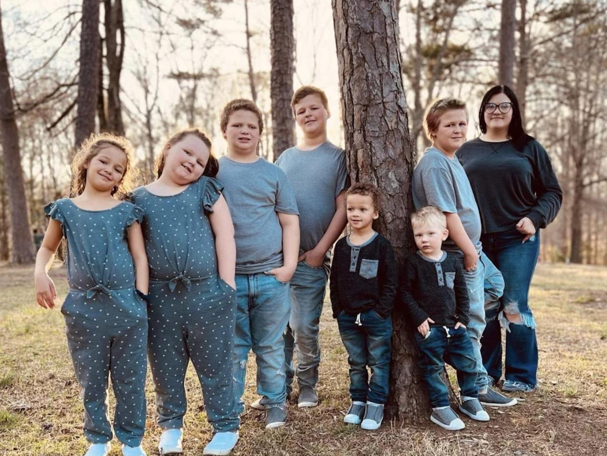 Crystal Boivin and seven of her nine kids.
