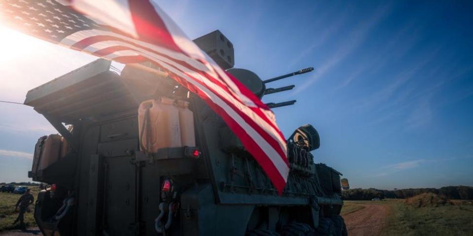 Crews from Alpha Battery, 5-4 ADAR perform digital rehearsals with the new Maneuver Short Range Air Defense system in preparation for the first live-fire of M-SHORAD at the tactical unit level and the first-ever live-fire of the system in Europe on Oct. 7, 2021