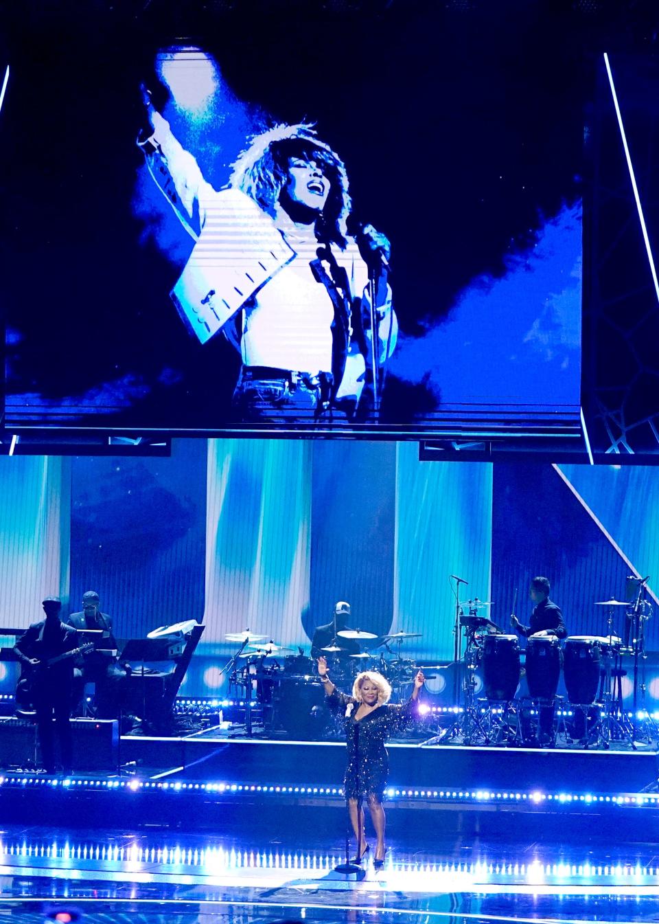 Patti LaBelle performs "The Best" during an In Memoriam tribute to the late singer Tina Turner, pictured onstage at the BET Awards on Sunday, June 25, 2023, at the Microsoft Theater in Los Angeles.