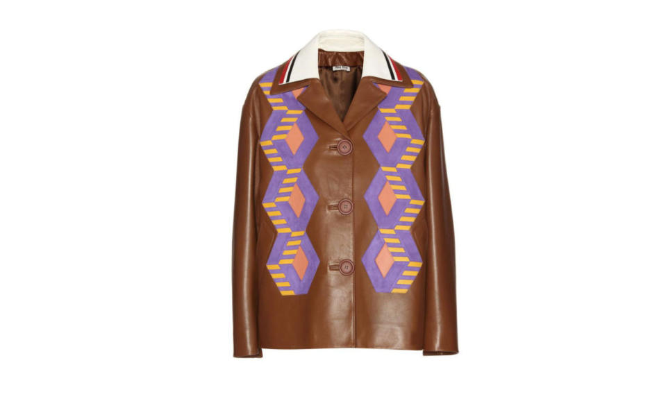 Miu Miu Leather and suede jacket, $5,325; mytheresa.com