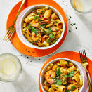 <p>Make your sauce and pasta all at once with this fast weeknight pasta dinner recipe. By using the exact amount of water you need to cook the pasta--no colanders here--the starch that cooks off into your pasta water, which you usually drain away, stays in the pot, giving you delectably creamy results. <a href="https://www.eatingwell.com/recipe/257109/smoky-shrimp-corn-pea-one-pot-pasta/" rel="nofollow noopener" target="_blank" data-ylk="slk:View Recipe;elm:context_link;itc:0;sec:content-canvas" class="link ">View Recipe</a></p>