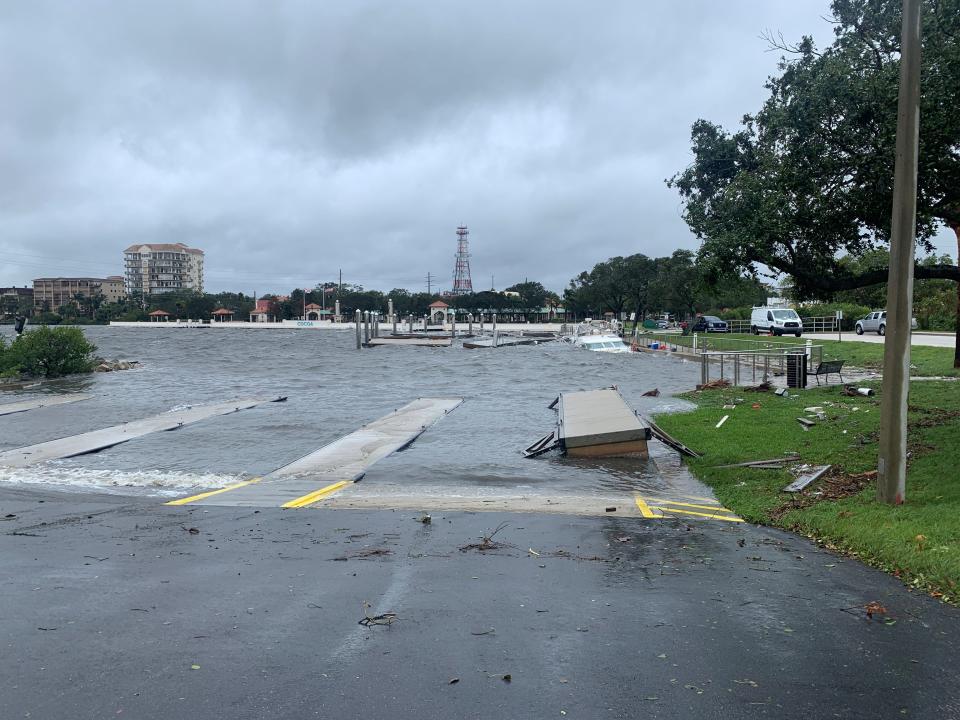 The floating docks at Lee Wenner Park in Cocoa Village sustained major damage during Hurricane Nicole.