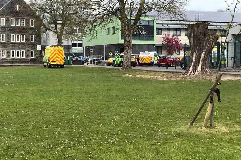 Police outside the Amman Valley School in Wales