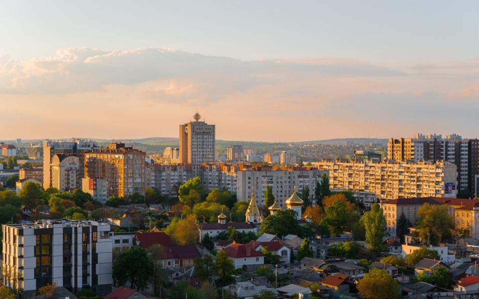 Sunrise over the center of Chisinau