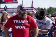 Michael Green waits for the start of former President Donald Trump's Save America rally in Perry, Ga., on Saturday, Sept. 25, 2021. (AP Photo/Ben Gray)