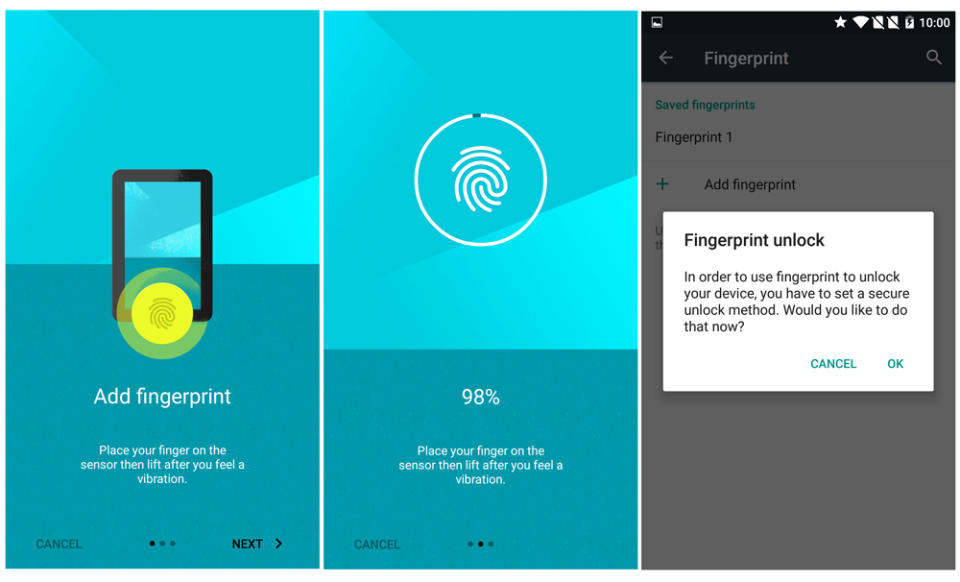 Setting up the OnePlus 2's fingerprint sensor.