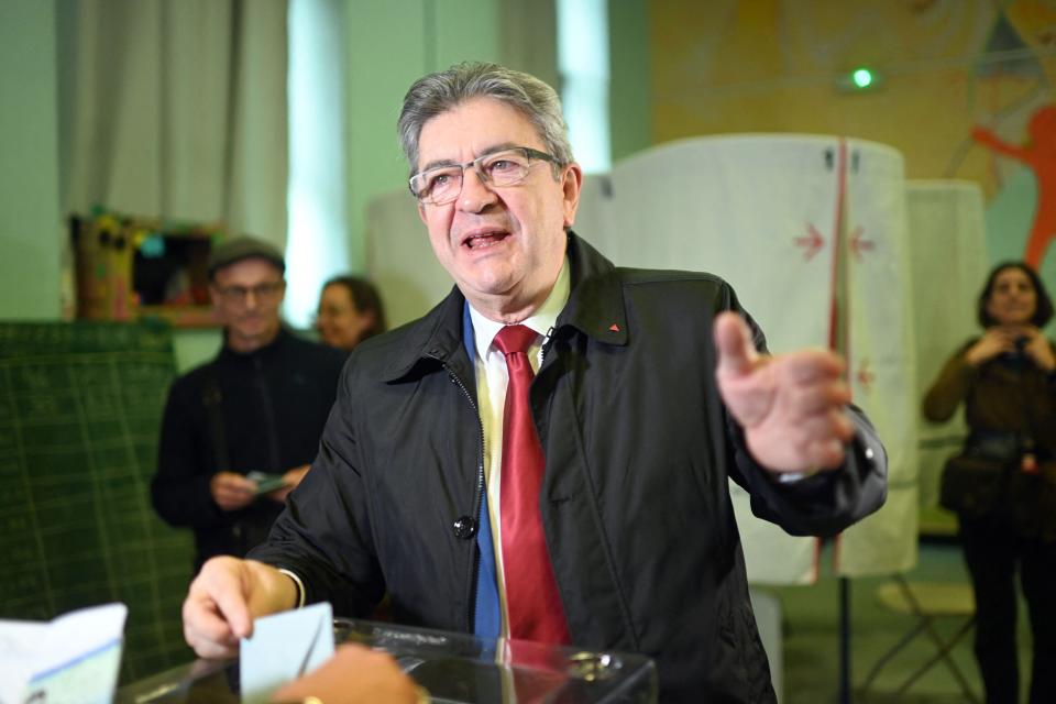 The far-left politician Jean-Luc Melenchon casts his vote during the second round of France’s presidential election (AFP via Getty Images)