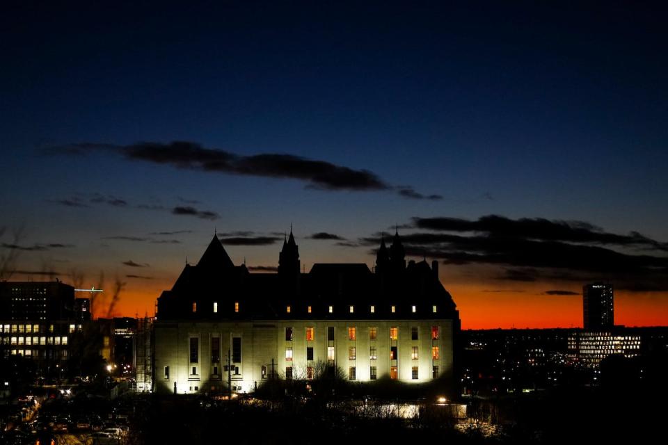The Supreme Court of Canada is pictured at sunset  in Ottawa on Wednesday, Dec. 13, 2023.
