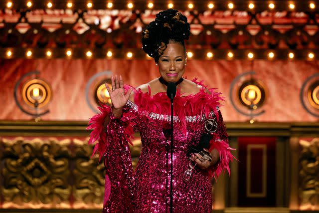 <p>Theo Wargo/Getty</p> Kecia Lewis wins best performance by an actress in a featured role in a musical for "Hell's Kitchen" on June 16, 2024