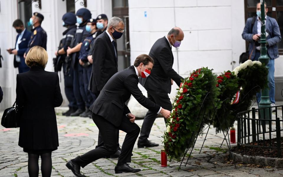 Austrian Chancellor Sebastian Kurz attended a wreath-laying ceremony on Tuesday  - REUTERS/Radovan Stoklasa