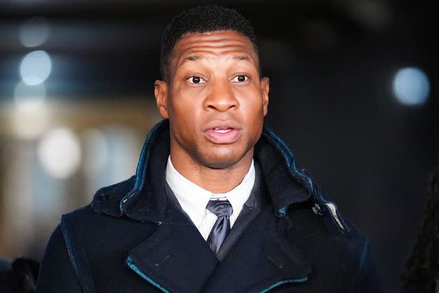 <p>John Nacion/Getty Images</p> Jonathan Majors leaving court in New York City on Dec. 15, 2023