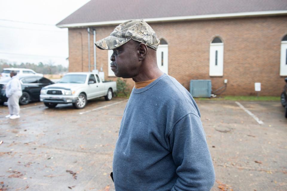 Clarence Shuler talks about the tornado at the Union Academy Baptist Church in the Flatwood neighborhood in Montgomery, Ala., on Wednesday, Nov. 30, 2022.