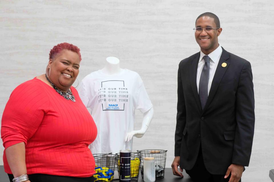 Incoming NAACP President Melodie Graves stands with current president Patrick Miller Nov. 5 at the 2022 Dr. R.W. Jones  Freedom Fund Banquet in West Amarillo.