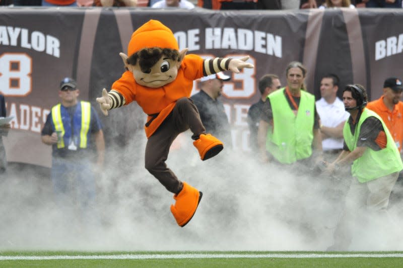 Cleveland Browns mascot Brownie the Elf during a game between the Cleveland Browns and the Cincinnati Bengals, Sept. 29, 2013, in Cleveland. (AP Photo/David Richard)