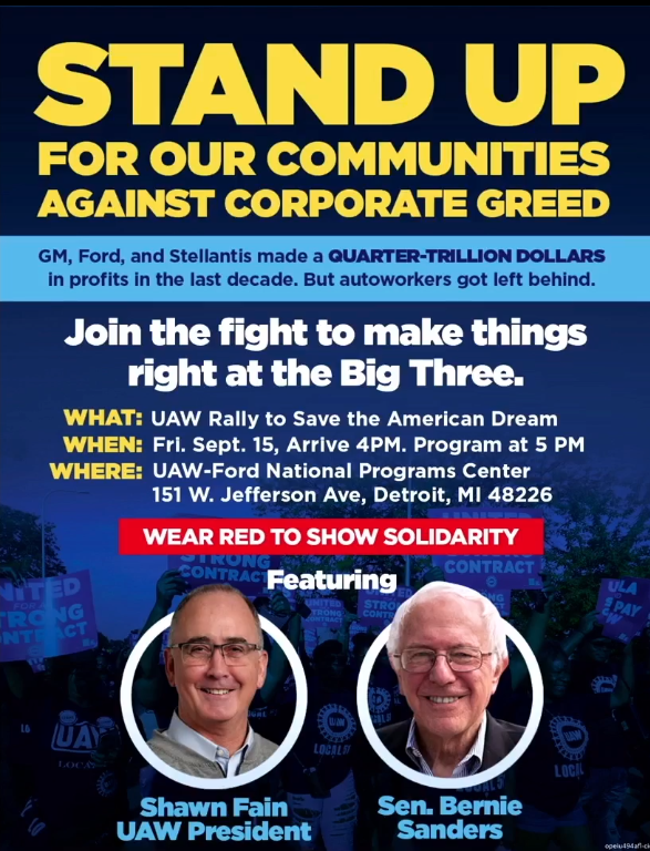 UAW President Shawn Fain urged members and UAW supporters to attend a rally "to Save the American Dream" on Friday, Sept. 15, 2023 at the UAW-Ford National Programs Center in Detroit. He promoted the event during his Facebook live talk on Wednesday, Sept. 13, 2023.
