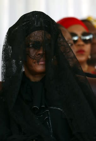 Grace Mugabe, widow of former Zimbabwean President Robert Mugabe, attends a church service before his burial at his rural village in Kutama