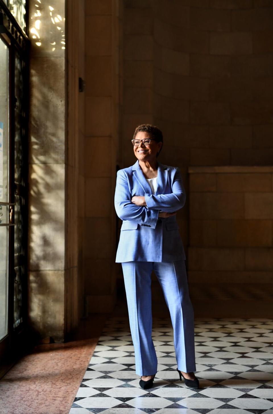 Karen Bass, photographed at City Hall on April 8.