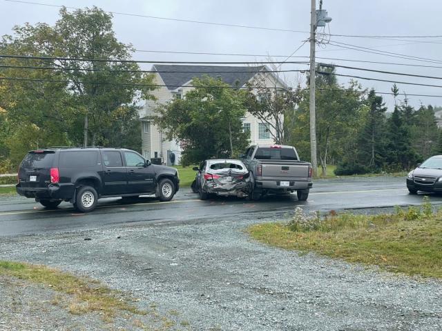 Police arrested Fowler near this scene on St. Thomas Line in C.B.S. The Royal Newfoundland Constabulary blocked off the road between Westport Drive and Paradise Road on Thursday afternoon. (Ryan Cooke/CBC - image credit)