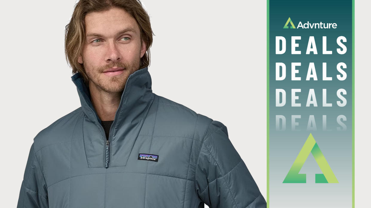  Man wearing Patagonia Box Quilted Pullover Jacket. 