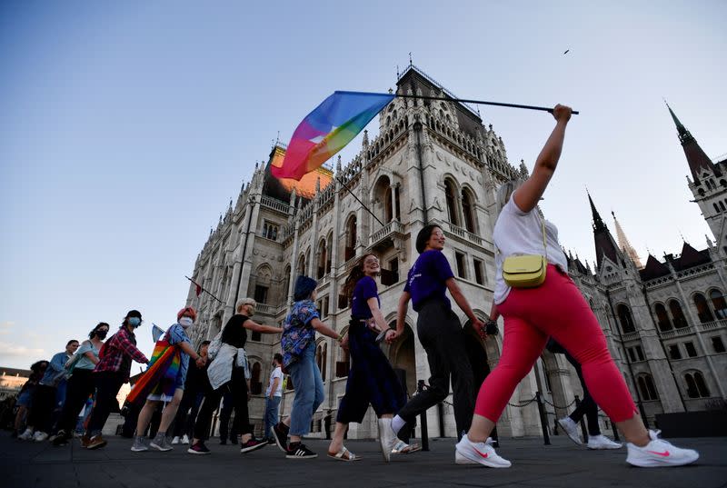 FILE PHOTO: Protest against latest anti-LGBTQ law in Budapest