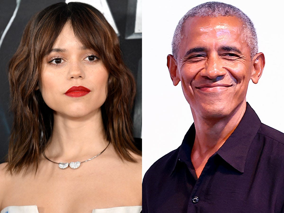 On the left: Jenna Ortega in March 2023. On the right: Barack Obama in August 2022.