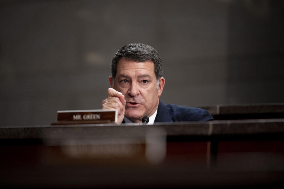 Rep. Mark Green, R-Tenn., speaks during a House Committee on Foreign Affairs hearing on Capitol Hill in Washington, March 8, 2023. Former Nashville Mayor Megan Barry has announced a run for the U.S. House seat held by Rep. Green. Barry's announcement Wednesday, Dec. 6, 2023 kicks off a political comeback attempt more than five years after the fallout from an extramarital affair cut her tenure short. (AP Photo/Andrew Harnik, file)