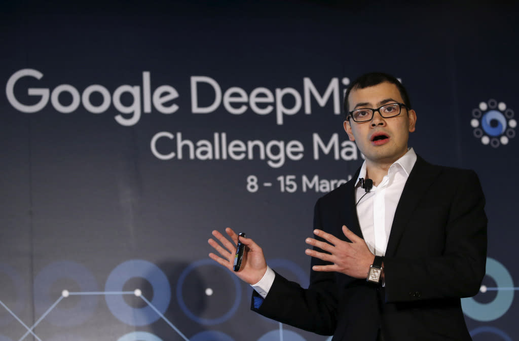 Demis Hassabis, the CEO of DeepMind Technologies and developer of AlphaGO, speaks during a news conference