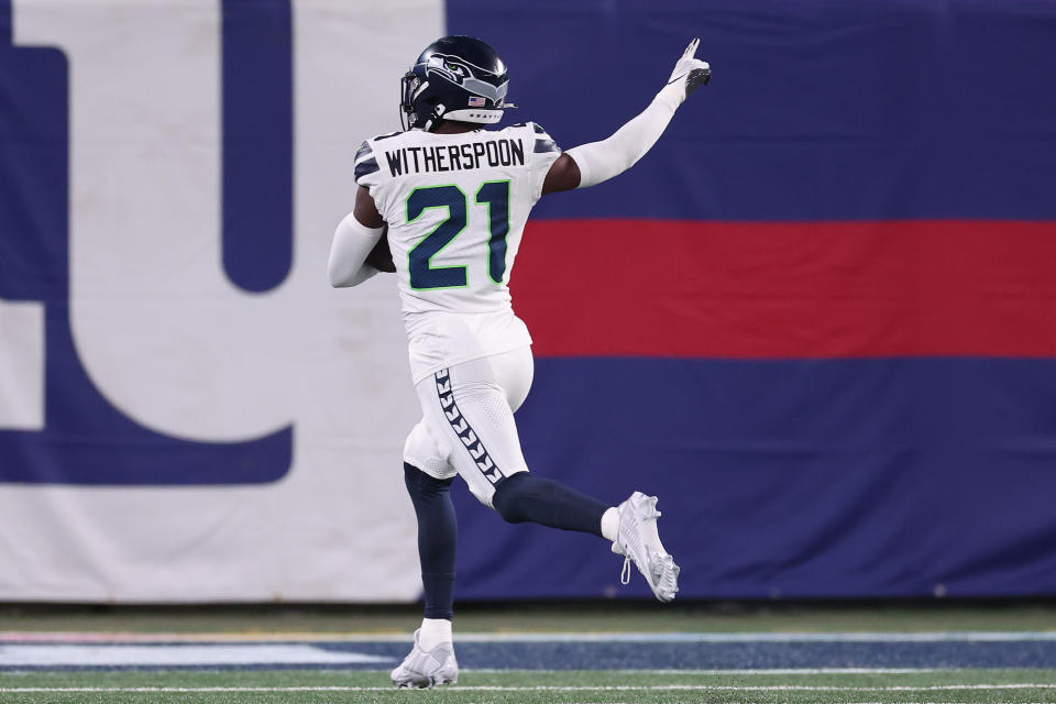 Devon Witherspoon's 97-yard interception return for a touchdown against the Giants helped flip some fantasy matchups. (Photo by Al Bello/Getty Images)
