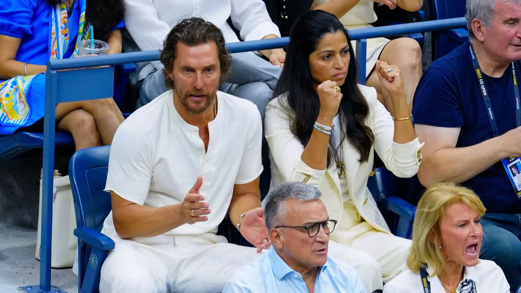 new york, new york september 10 matthew mcconaughey and camila alves is seen at the mens final match between novak djokovic vs danill medvedev at the 2023 us open tennis championships on september 10, 2023 in new york city photo by gothamgc images